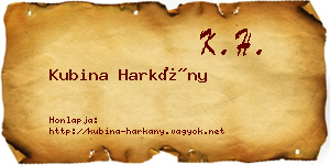 Kubina Harkány névjegykártya